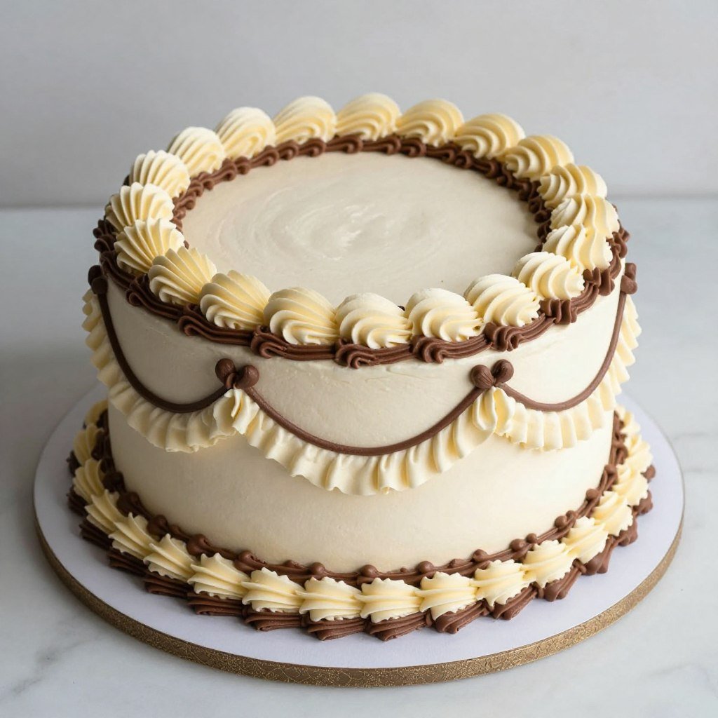 cream vintage cake with chocolate accents
