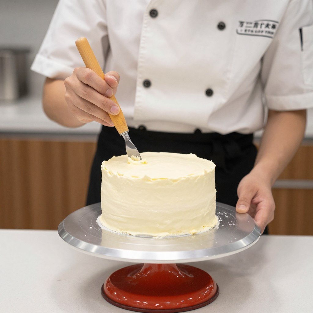 crumb coating vintage birthday cake