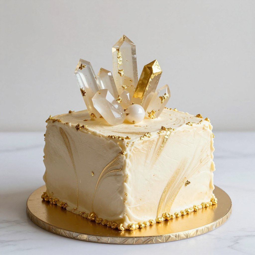 crystal birthday cake with gold metallic accents luxury