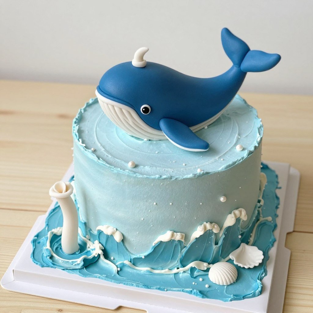cute animal cake with blue whale design and ocean decorations cute animal cake with blue whale design and ocean decorations