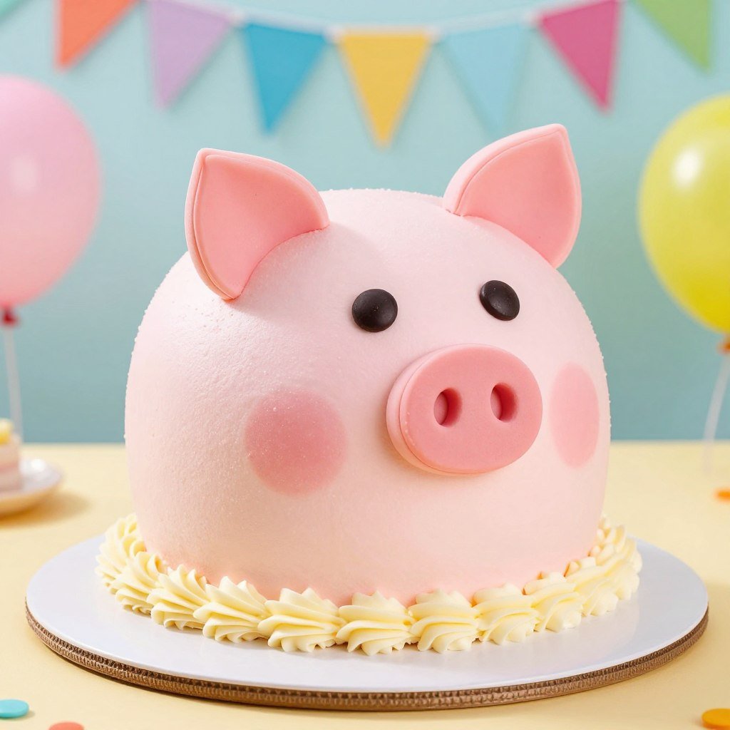 cute animal cake with pink pig design for birthday celebration cute animal cake with pink pig design for birthday celebration