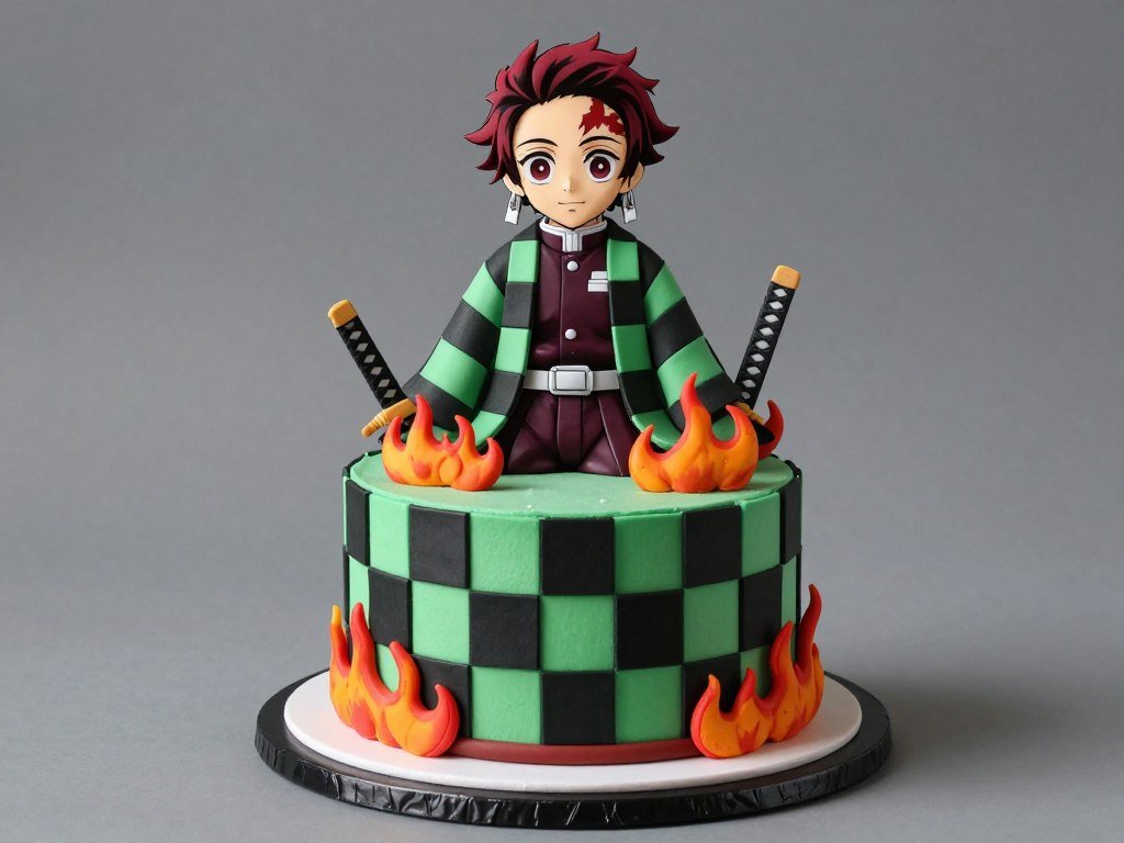 demon slayer birthday cake with tanjiro character design and japanese sword elements demon slayer birthday cake with tanjiro character design and japanese sword elements