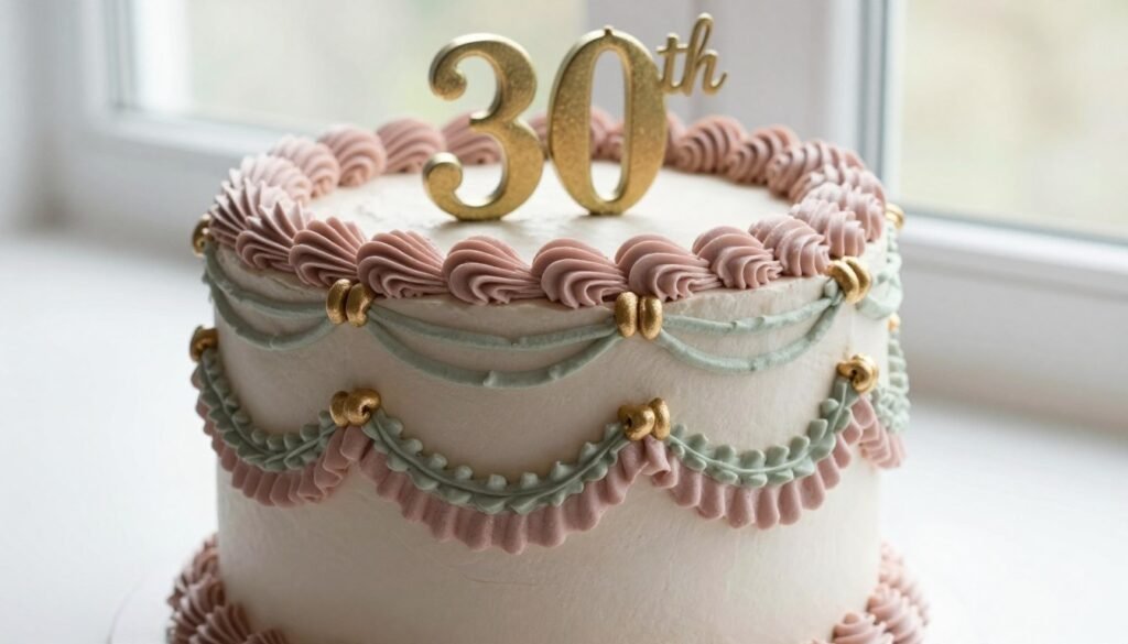 dusty rose and sage green vintage birthday cake