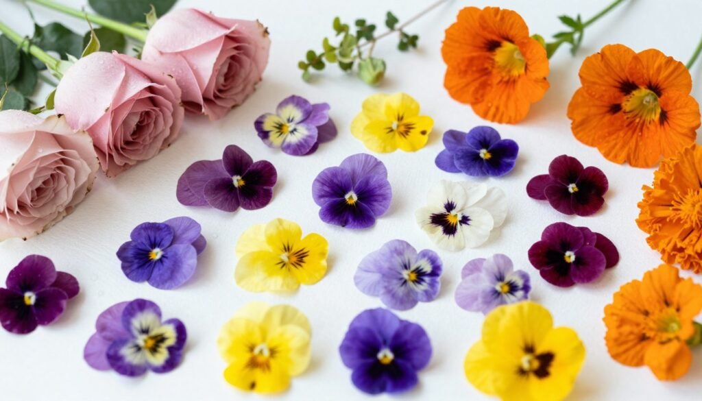 edible flowers arranged for cake decoration edible flowers arranged for cake decoration