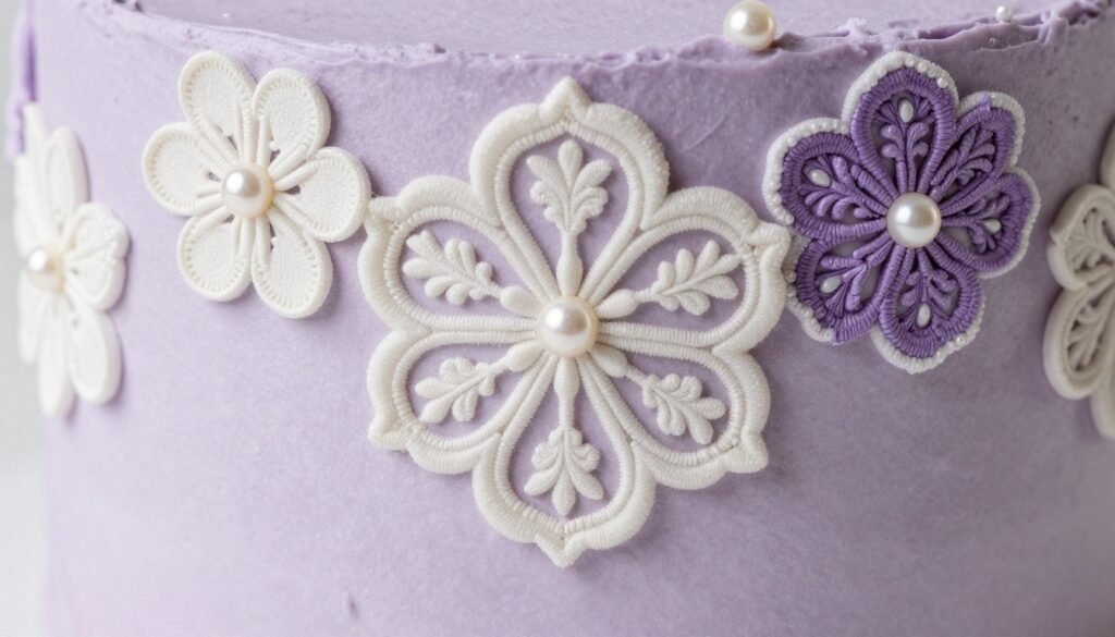 edible purple lace details on coquette cake edible purple lace details on coquette cake