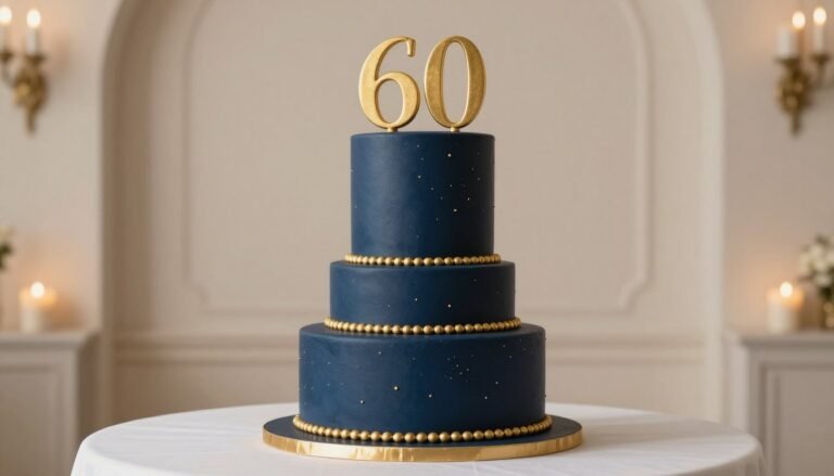 elegant 60th birthday cake for dad with gold accents and number decoration