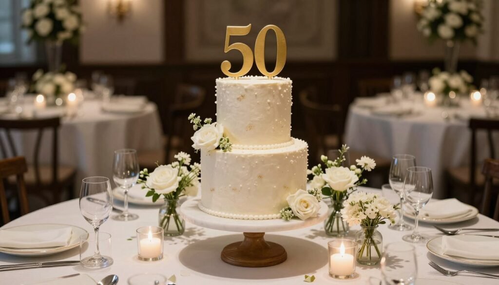 elegant cake display with flowers and lighting