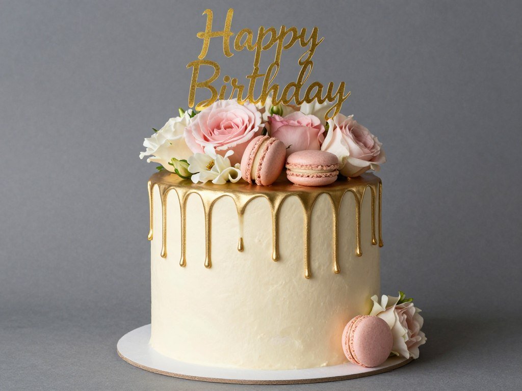 elegant drip birthday cake with gold drips and floral topper elegant drip birthday cake with gold drips and floral topper