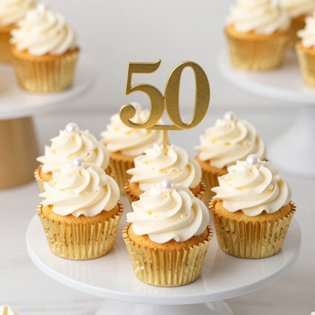 elegant gold cupcakes for 50th birthday