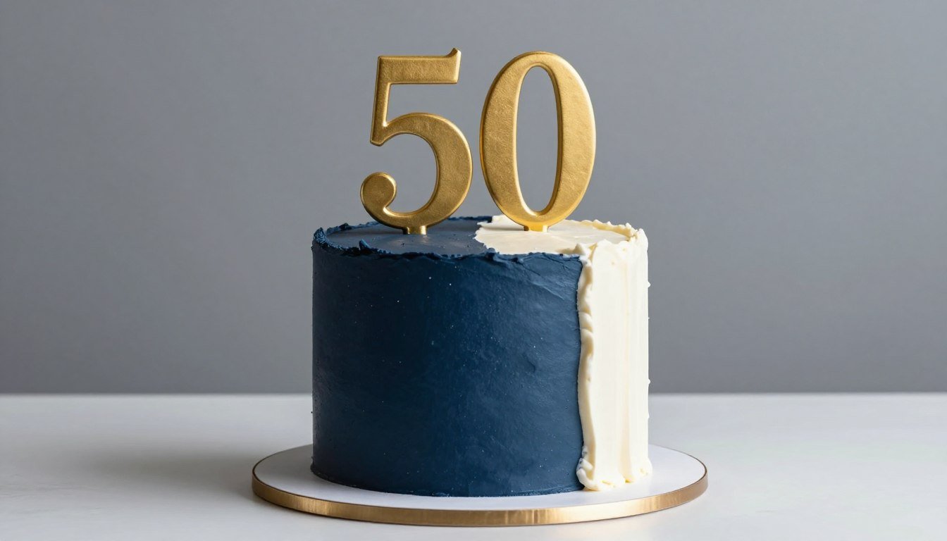 elegant simple 50th birthday cake for men with gold accents