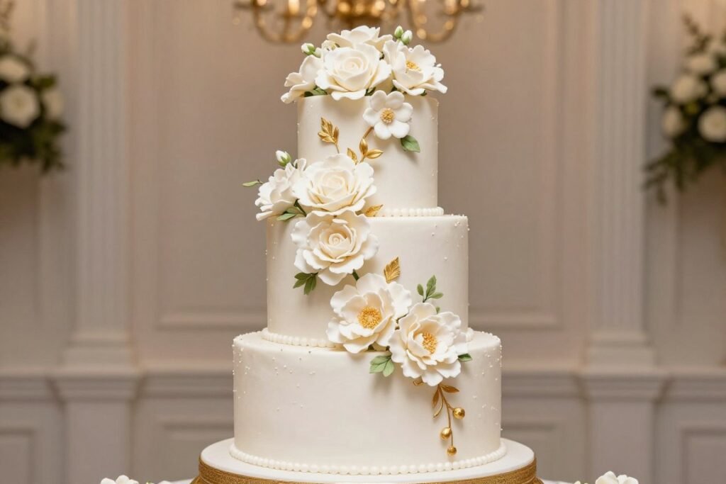 elegant tiered birthday cake with wedding-style flowers elegant tiered birthday cake with wedding-style flowers