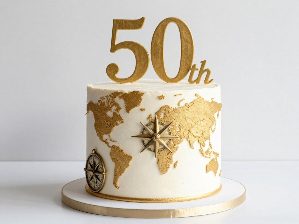 elegant travel themed 50th birthday cake