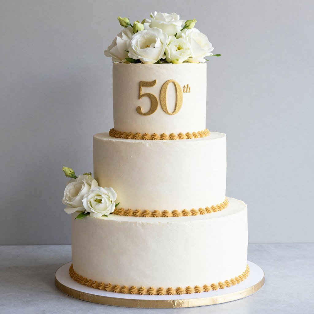 elegant white tiered cake with gold border details
