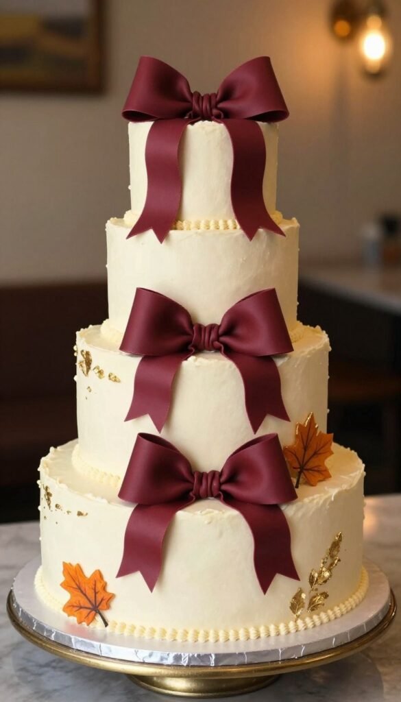 fall bow cake burgundy gold