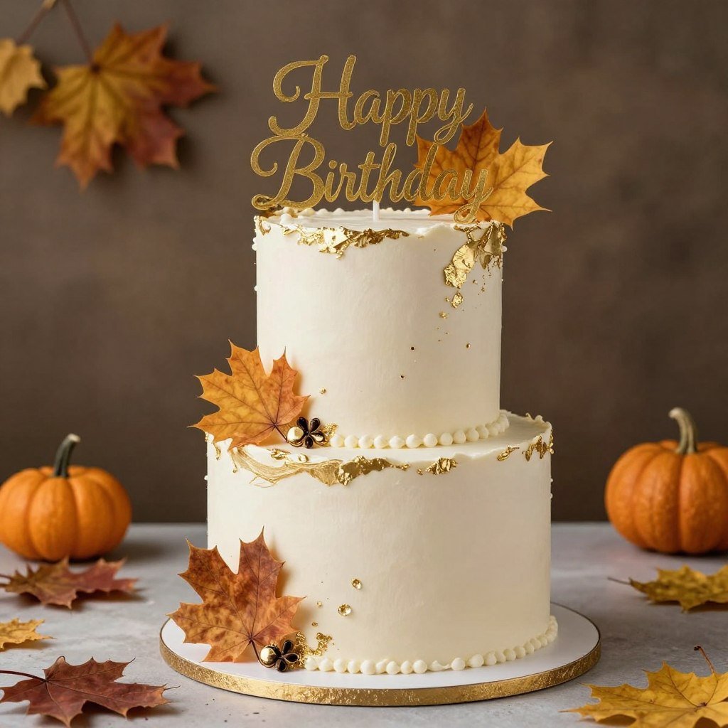 fall white birthday cake with gold leaves fall white birthday cake with gold leaves