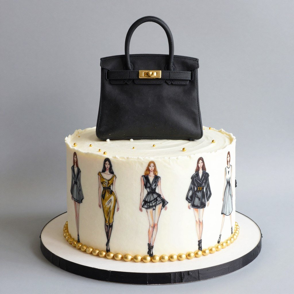 fashion themed birthday cake with designer elements