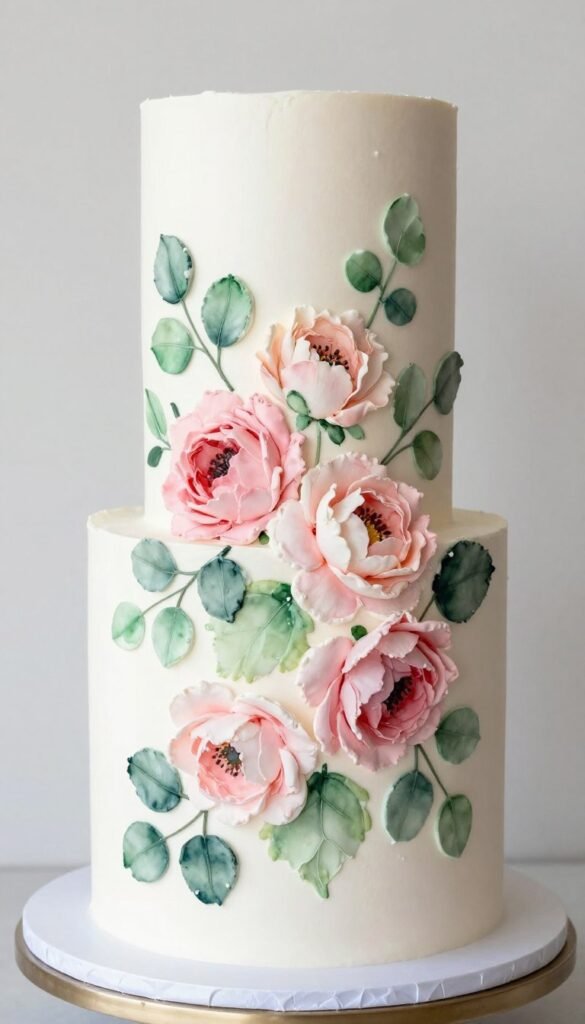 floral birthday cake with hand-painted watercolor flowers