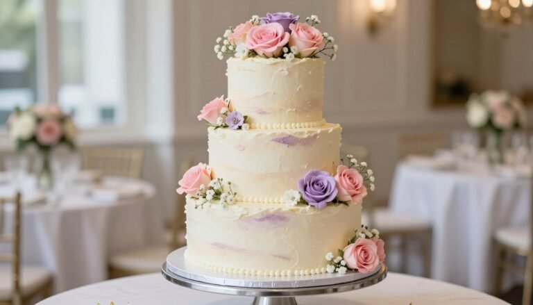 floral birthday cakes decorated with pastel buttercream roses and fresh flowers