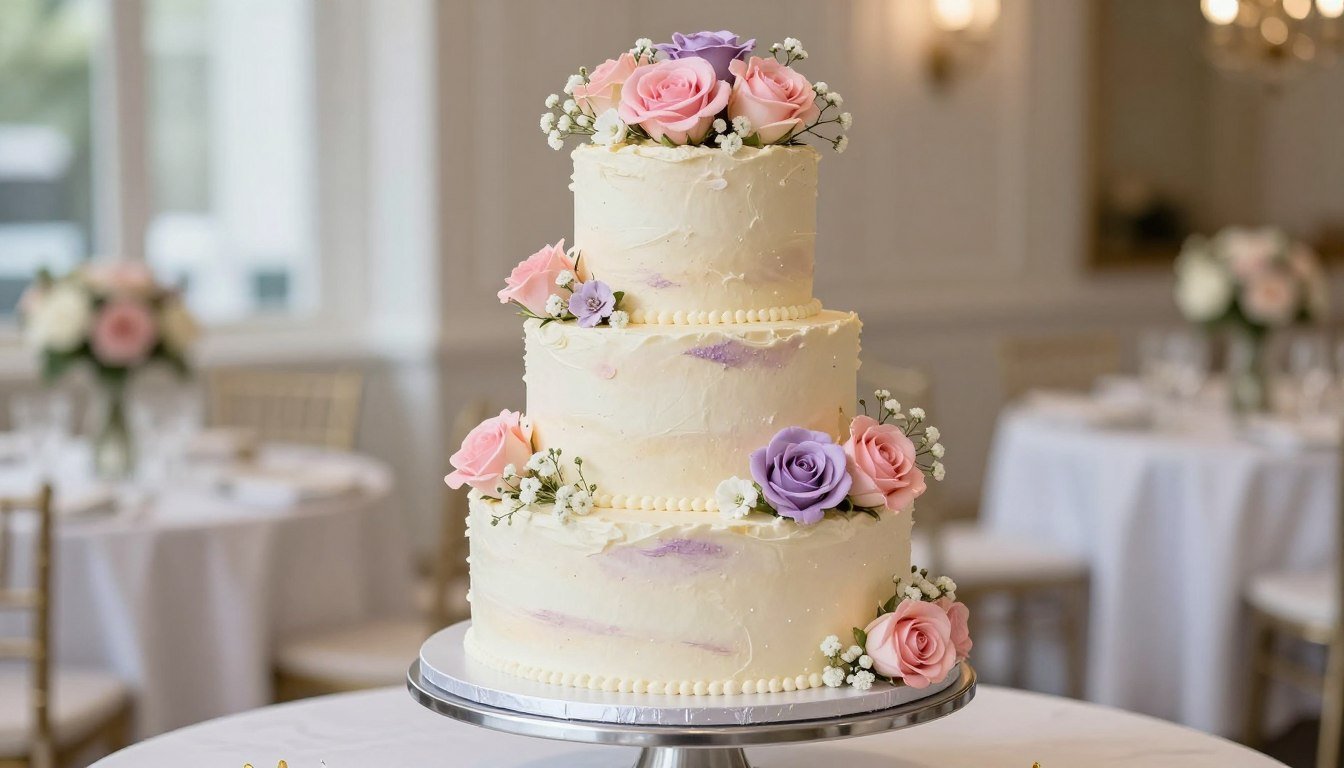 floral birthday cakes decorated with pastel buttercream roses and fresh flowers