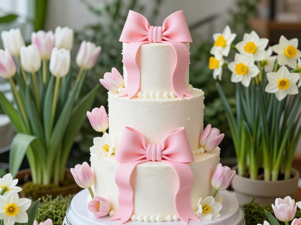 floral spring bow cake