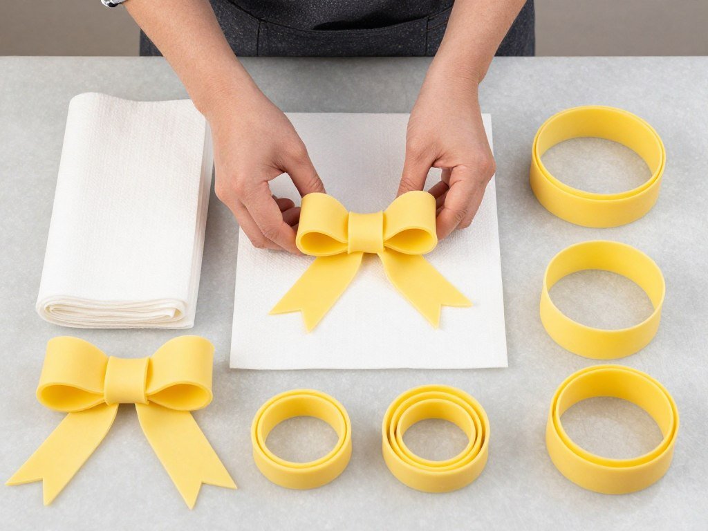 fondant bow loops being shaped