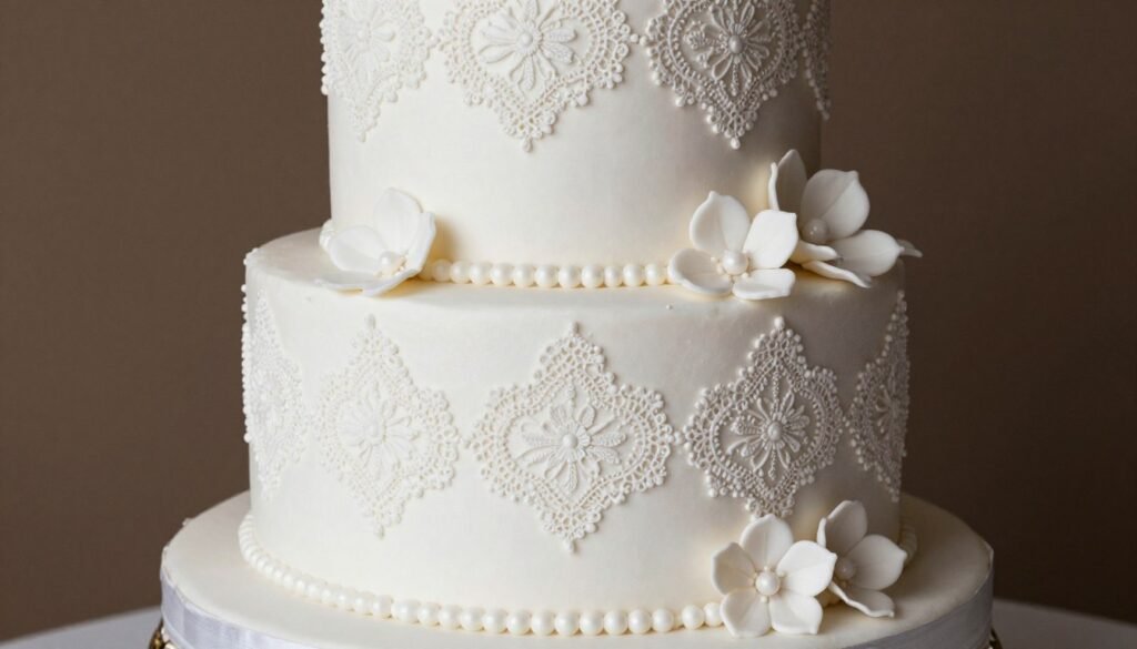 fondant cake with lace patterns and elegant details for 60th birthday