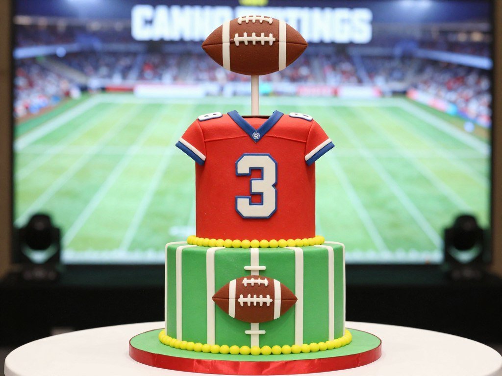 football-themed birthday cake with team colors and jersey design football-themed birthday cake with team colors and jersey design