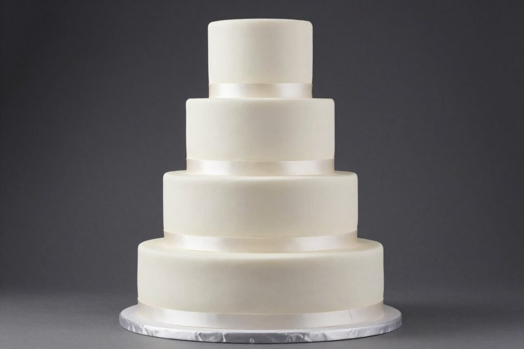 four tier white birthday cake with ribbon details four tier white birthday cake with ribbon details