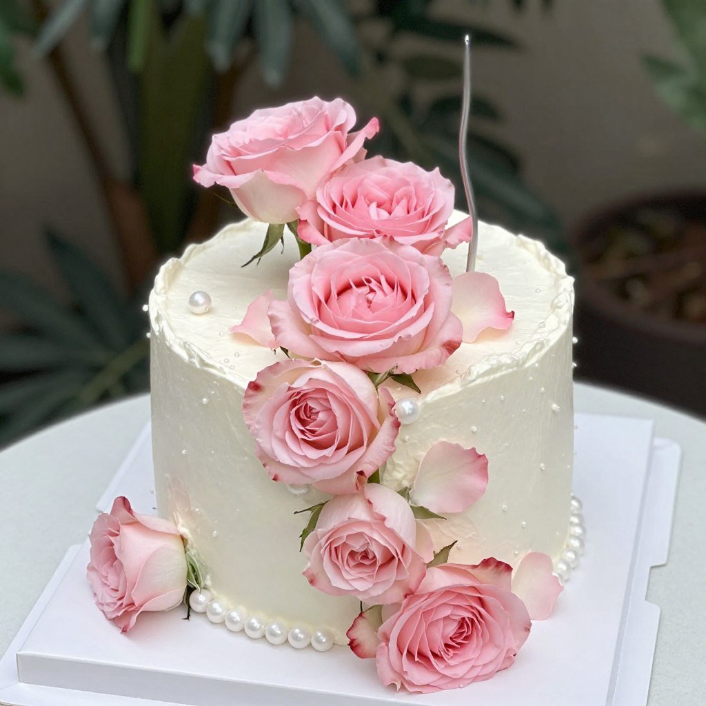 fresh rose cascade cake