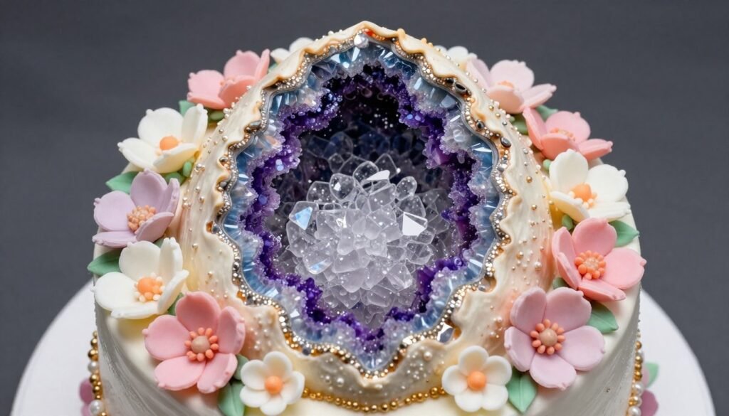 geode birthday cake with sugar flowers geode birthday cake with sugar flowers