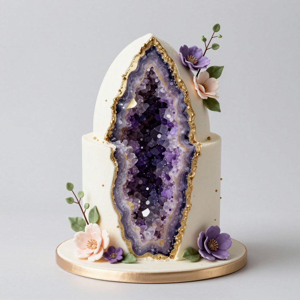 geode cake with floral accents