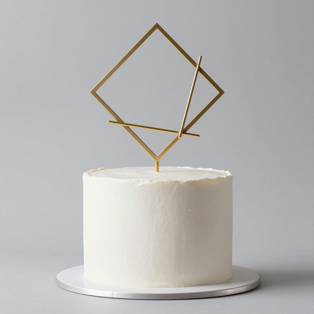 geometric cake topper on minimalist cake