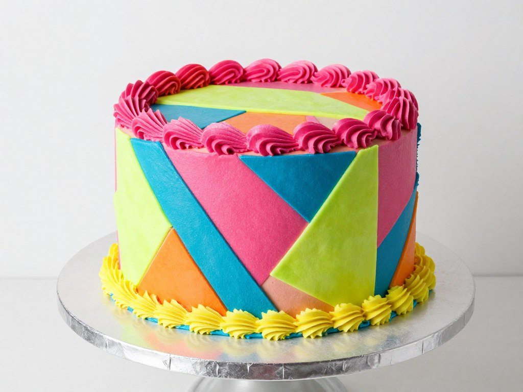 geometric pattern vintage birthday cake from 1980s
