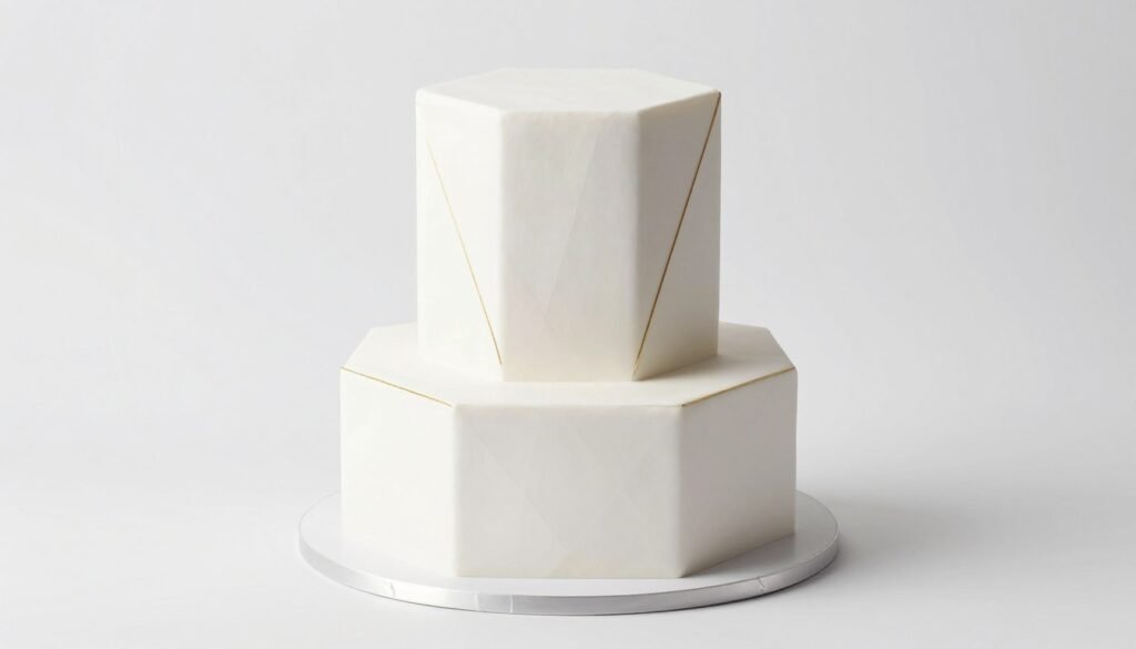 geometric white birthday cake with hexagonal tiers and gold accents geometric white birthday cake with hexagonal tiers and gold accents