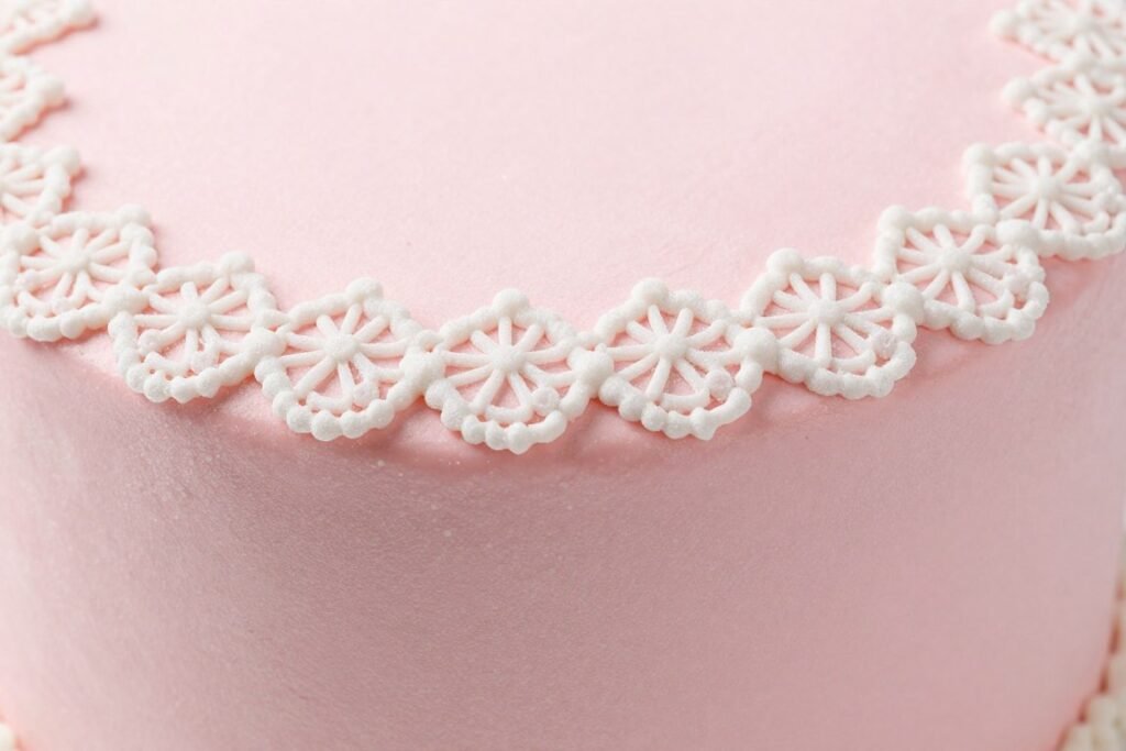 girly cake with sugar lace creating vintage embroidered patterns