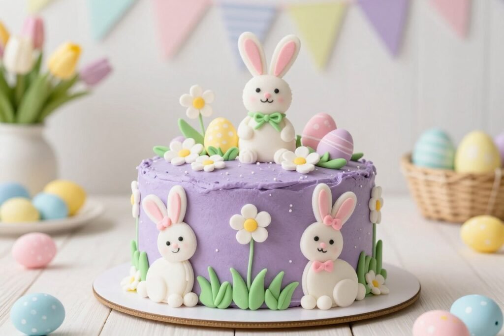 girly purple Easter cake aesthetic design