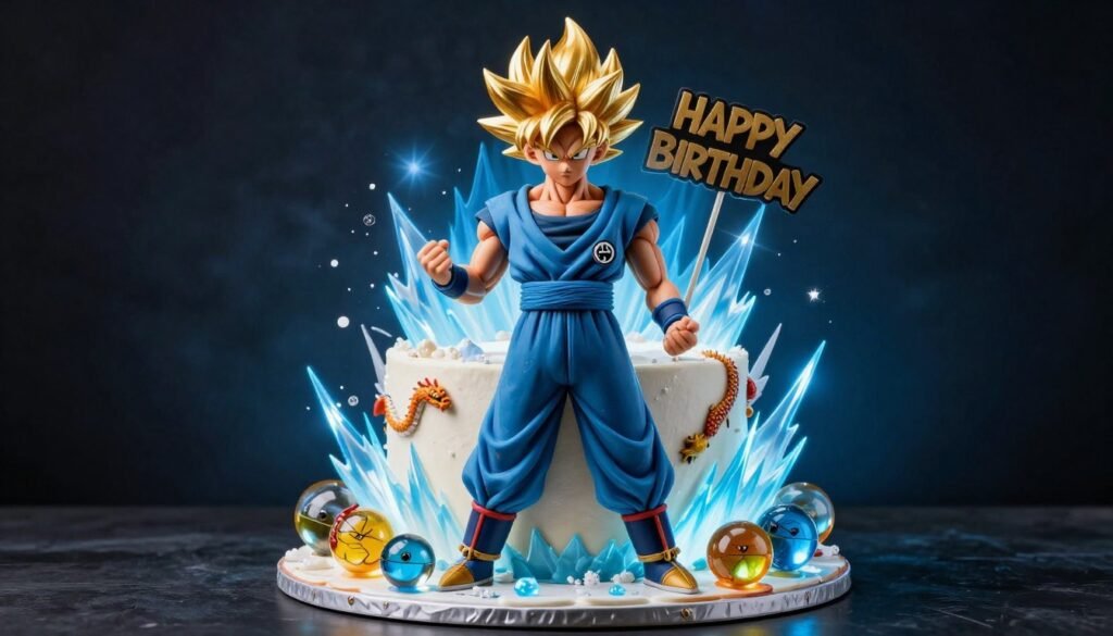 goku dragon ball birthday cake with super saiyan hair and energy effects goku dragon ball birthday cake with super saiyan hair and energy effects