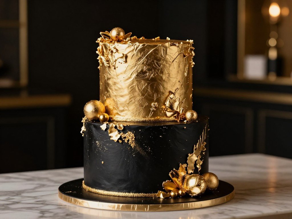 gold leaf luxury birthday cake