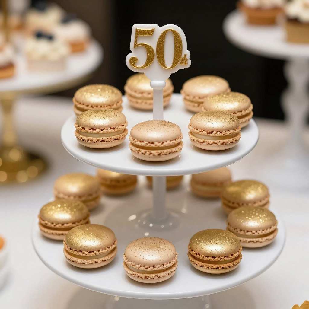 gold macarons for birthday party