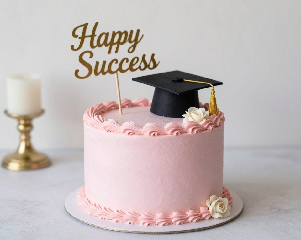 graduation cake with coquette aesthetic in pink