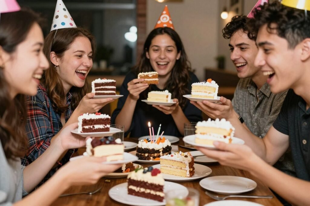 guests enjoying birthday cake