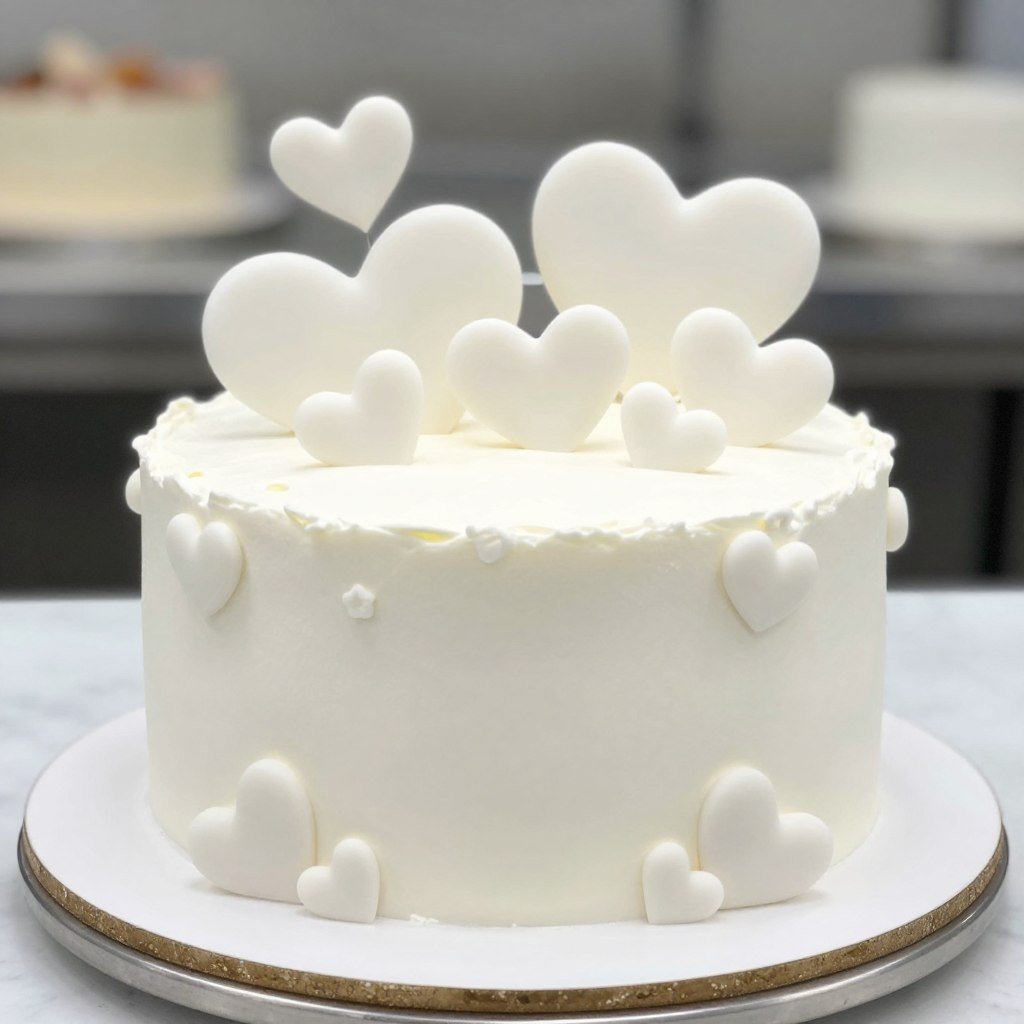 heart cake design with white fondant heart decorations in coquette style heart cake design with white fondant heart decorations in coquette style