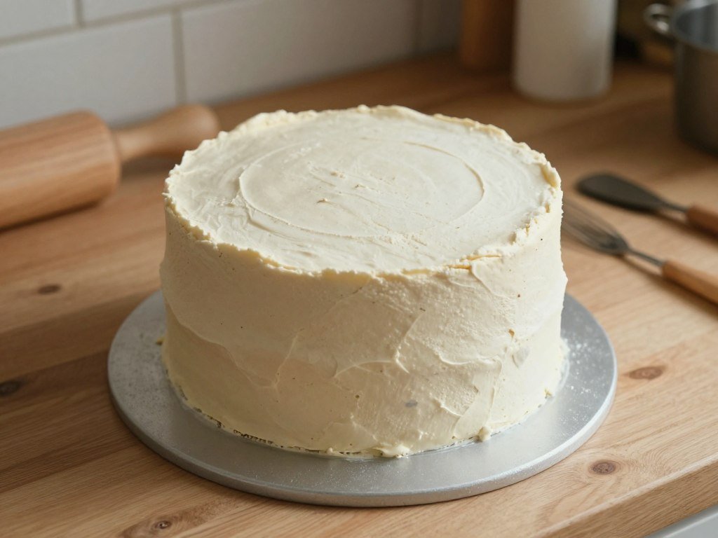 homemade minimalist birthday cake in home kitchen