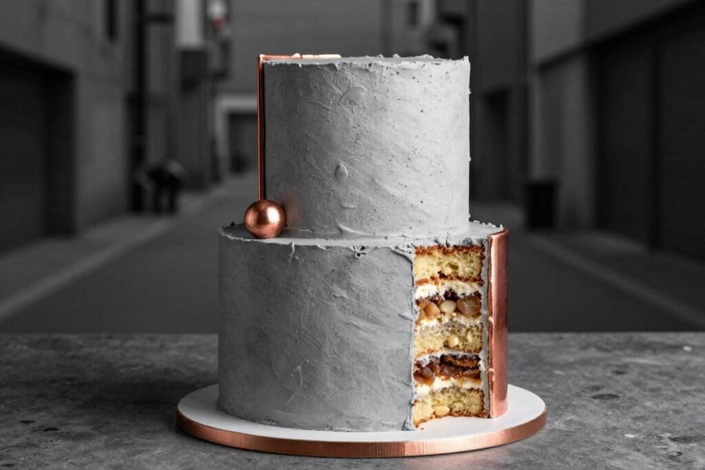 industrial-style birthday cake with concrete texture and urban design elements industrial-style birthday cake with concrete texture and urban design elements