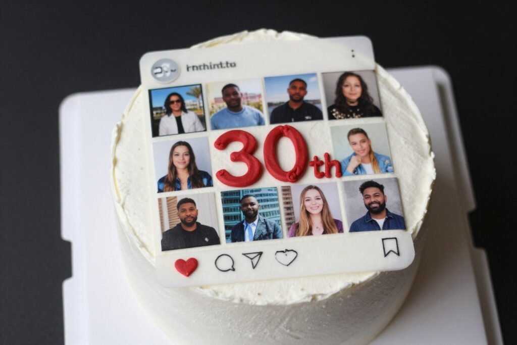 instagram-style birthday cake with social media photo grid