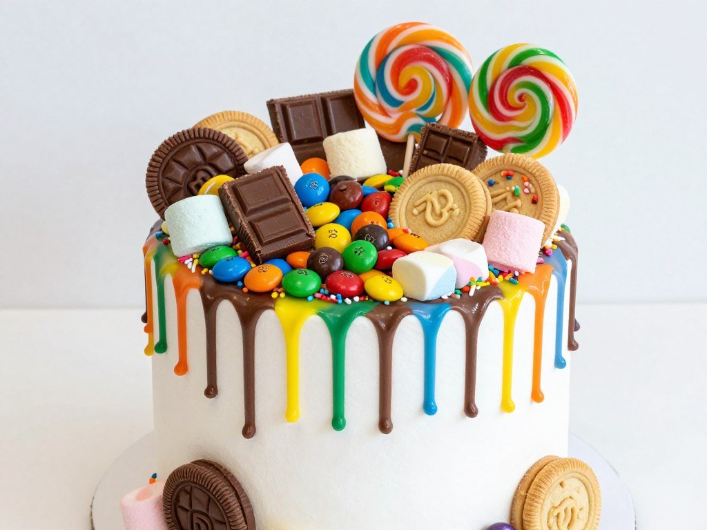 kids birthday cake featuring candy decorations and sweets kids birthday cake featuring candy decorations and sweets