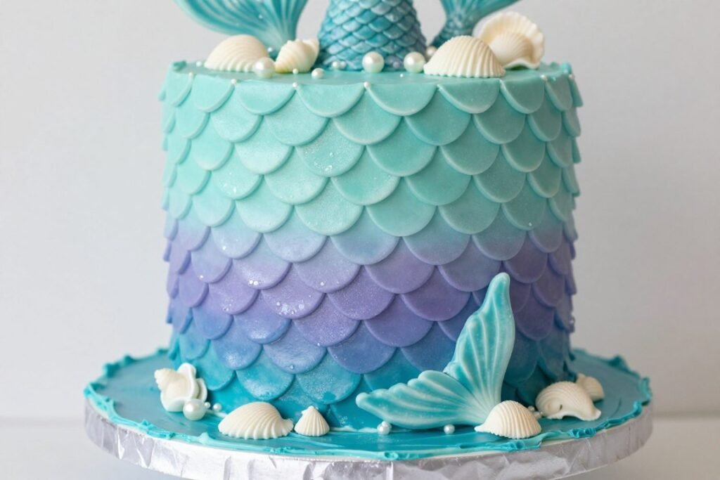 kids birthday cake with mermaid and ocean decorations kids birthday cake with mermaid and ocean decorations