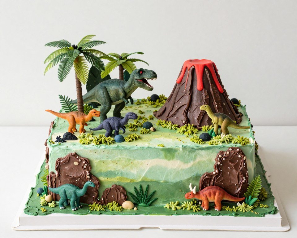 kids birthday party cake with dinosaur decorations kids birthday party cake with dinosaur decorations