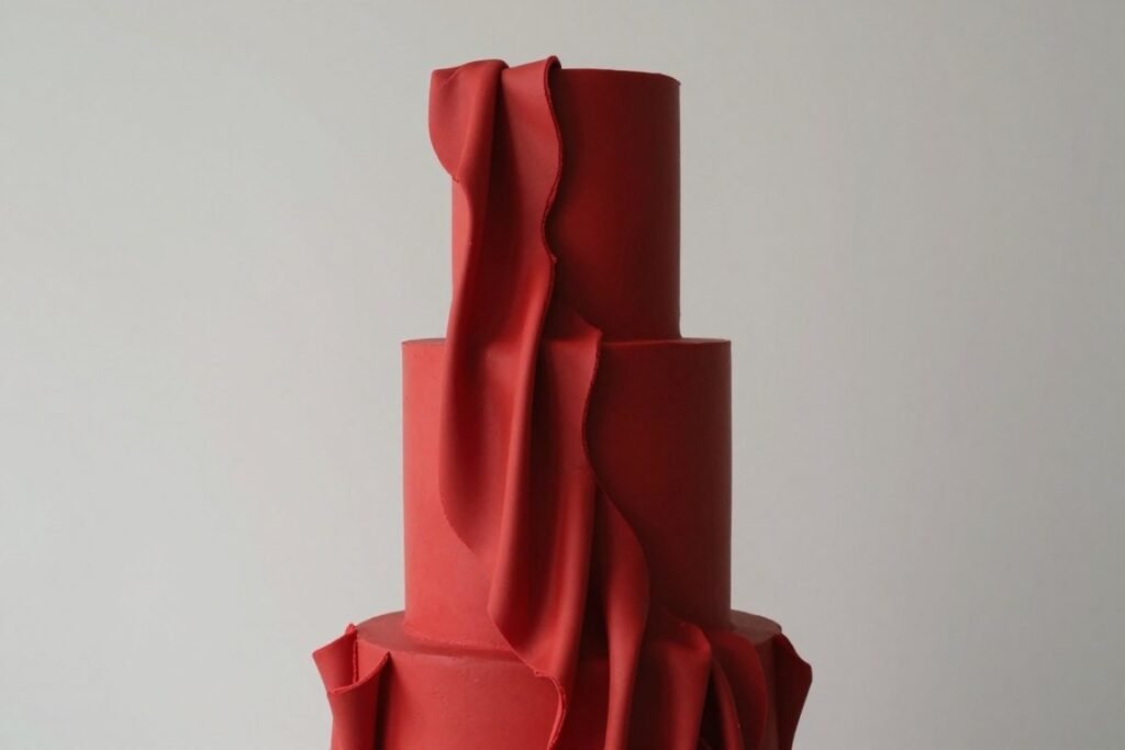 korean red cake with textured fondant ruffles