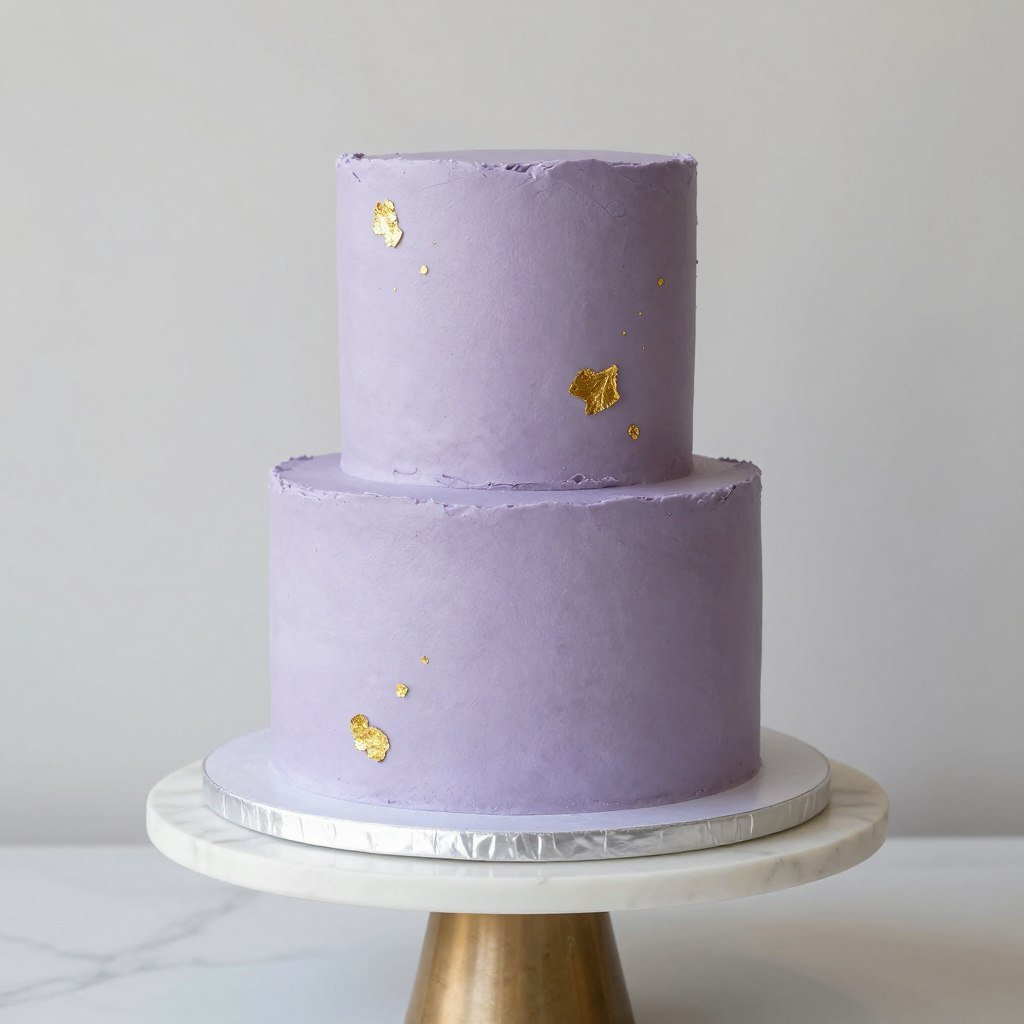 lavender cake with gold leaf decoration